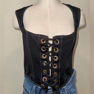 Black Lace-Up Crop Top